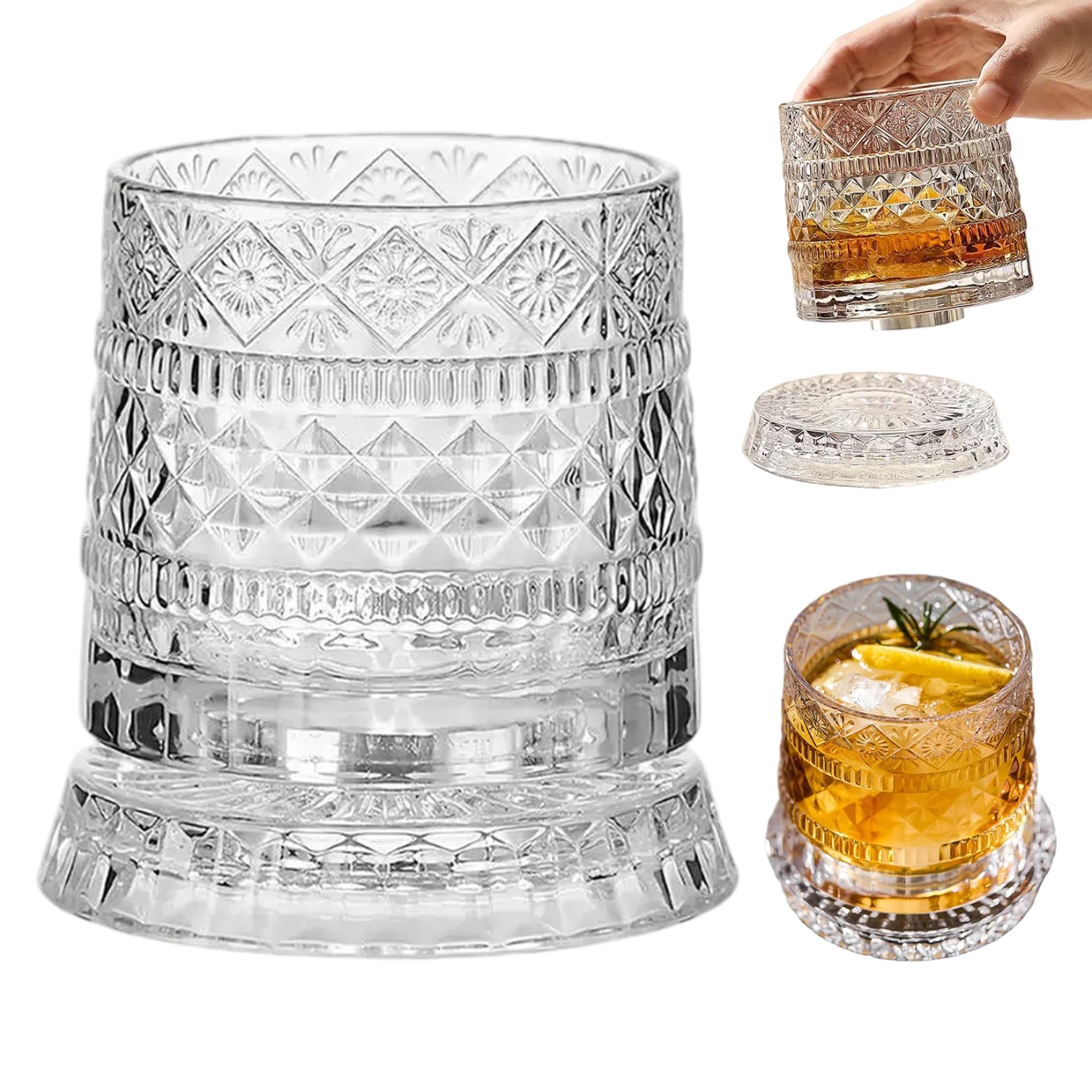 Verres à whisky rotatifs en cristal avec base éclairée à 360 degrés pour la maison