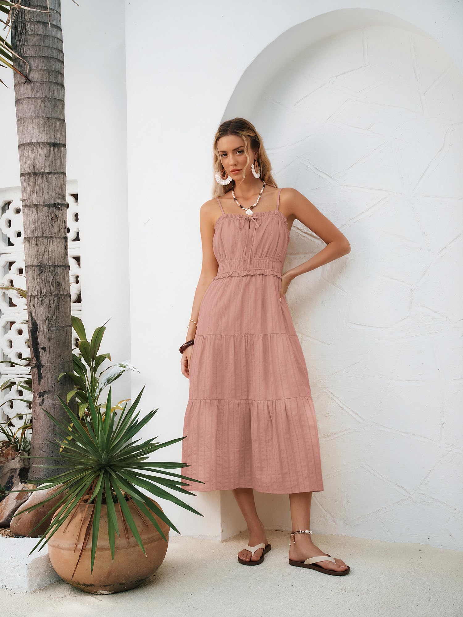 Kate Kasin Vestido de verano para mujer, sin mangas, línea A, informal, maxi, de algodón, vestido de boda, vestido de playa con bolsillo