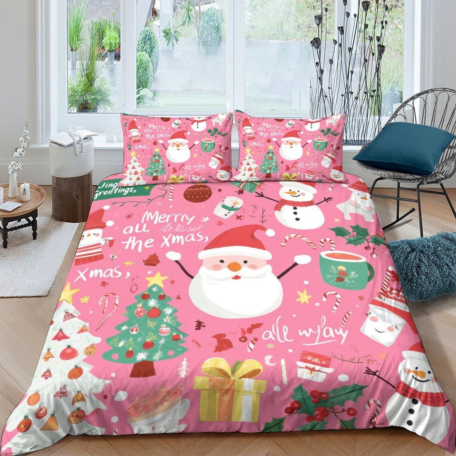 Ctjqhvkz Style-7 3D Printed Christmas Santa Pink Fitted Sheet Microfiber Soft Non-Slip Xmas Tree Bed Cover For Bedroom Dorm Mattress Protection Single（135X200cm）