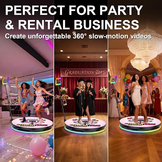360 Photo Booth Machine 31.5 for Parties, Square Fill Light Lasts 46 Hours, APP Remote Control 80cm 360 Photo Booth Automatic Rotating 360 Spin Camera Video for 3-5 People (31.6)