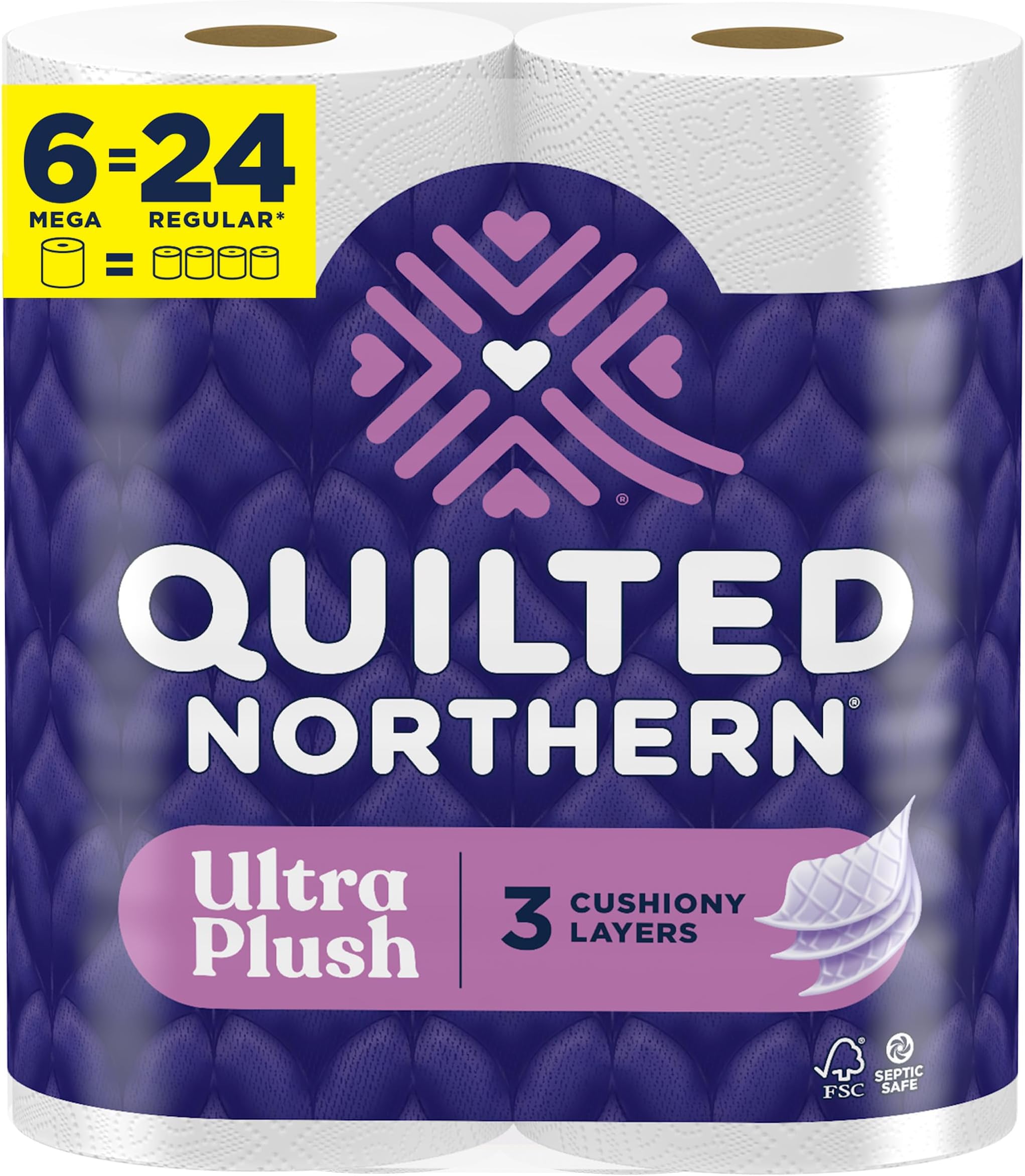 Quilted Northern Ultra Plush Toilet Paper, 6 Mega Rolls = 24 Regular Rolls
