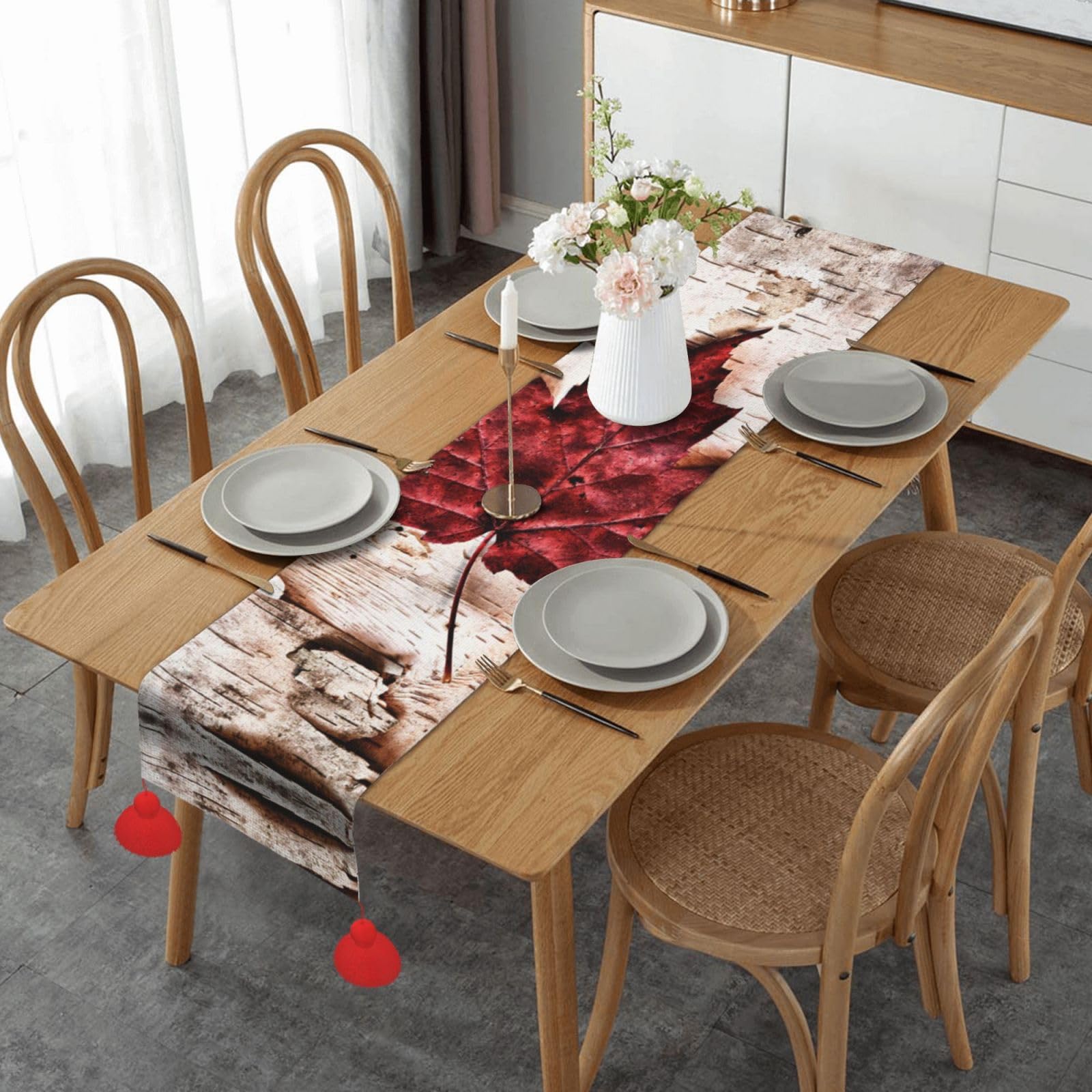 Chemin de table en lin feuille d'érable d'automne, nappe 35x152 cm pour repas de mariage