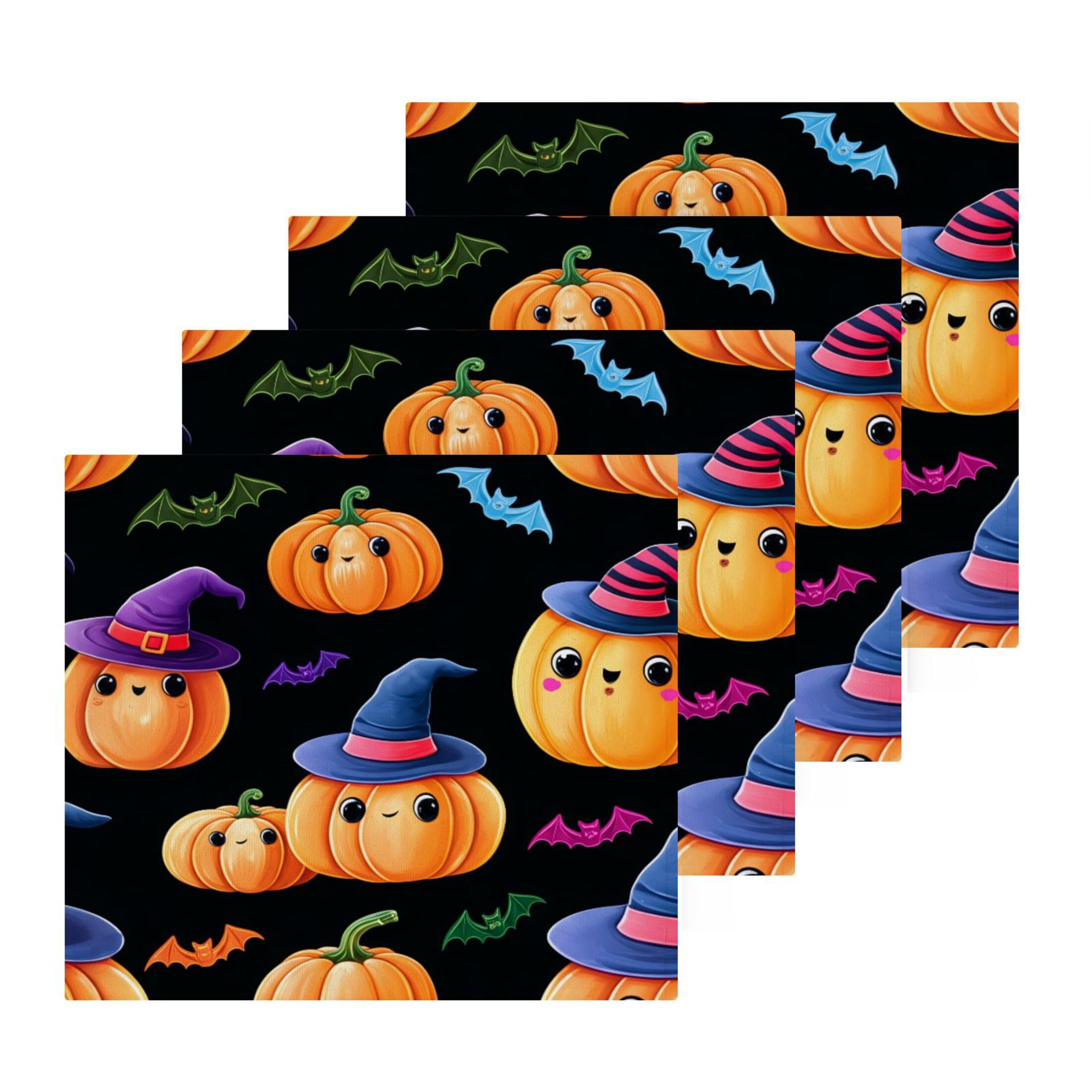 Kigai Pumpkins Wearing Witch Hats 4 Pack Washcloths Cotton Soft Absorbent Skin Friendly Wash Cloths Fingertip Towels Machine Washable 12x12 in