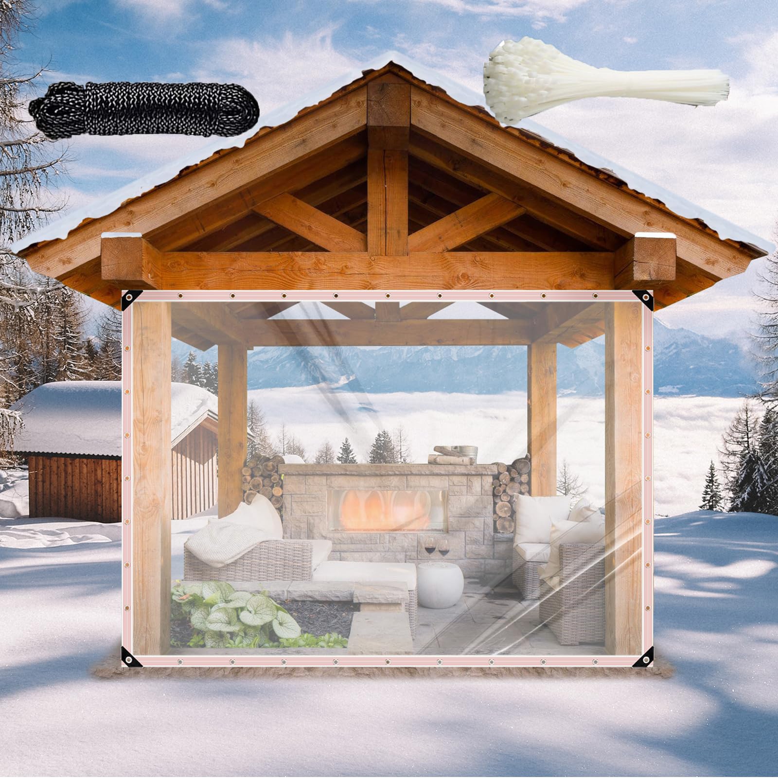 6X10FT Clear Waterproof Tarps(Increase Grommets,Windproof Rope +Ties) Poly Tarpaulin Outdoor Garden Rainproof Covering,Clear Vinyl Tarp with for Patio,for Covering Henhouse Porch Canopy Plant Camping