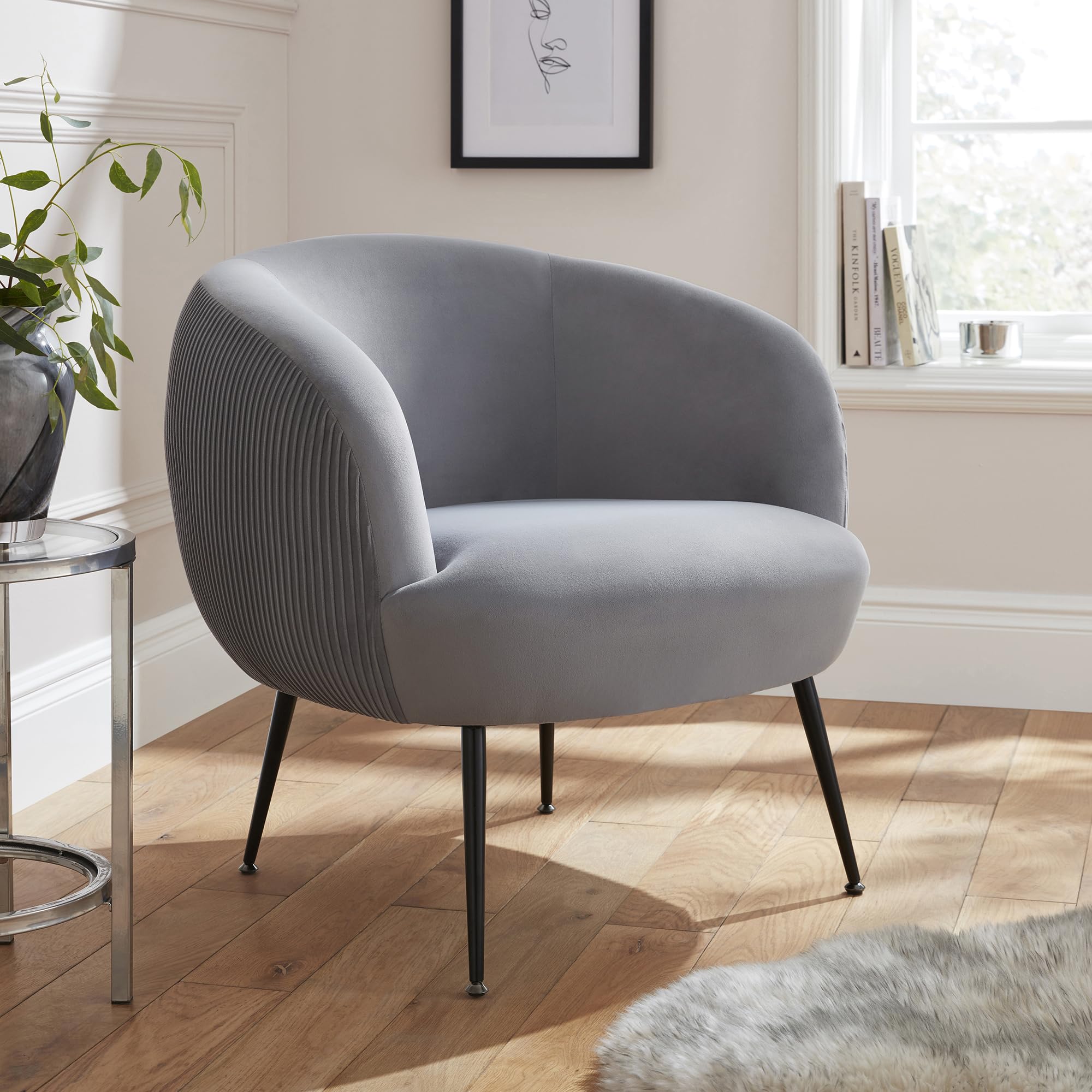 Gfw Kamilah Grey Velvet Pleated Accent Chair