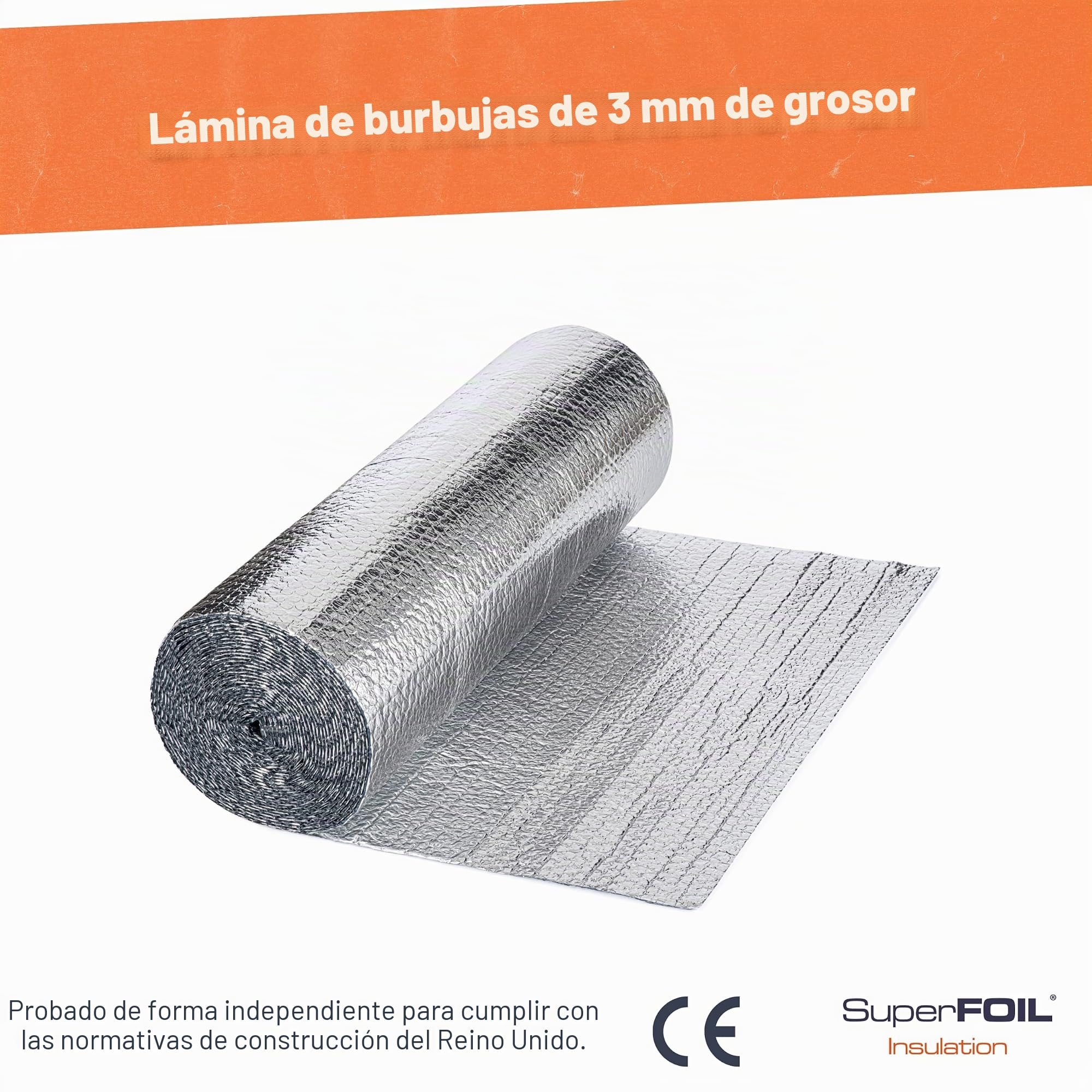 SuperFOIL Rollo de Aislante en Hoja 0,6m x 10m - Solución Hazlo-Tú-Mismo para Ahorrar Energía - Aislamiento Térmico Duradero 3-en-1 con Barrera Reflectante y Barrera de Vapor