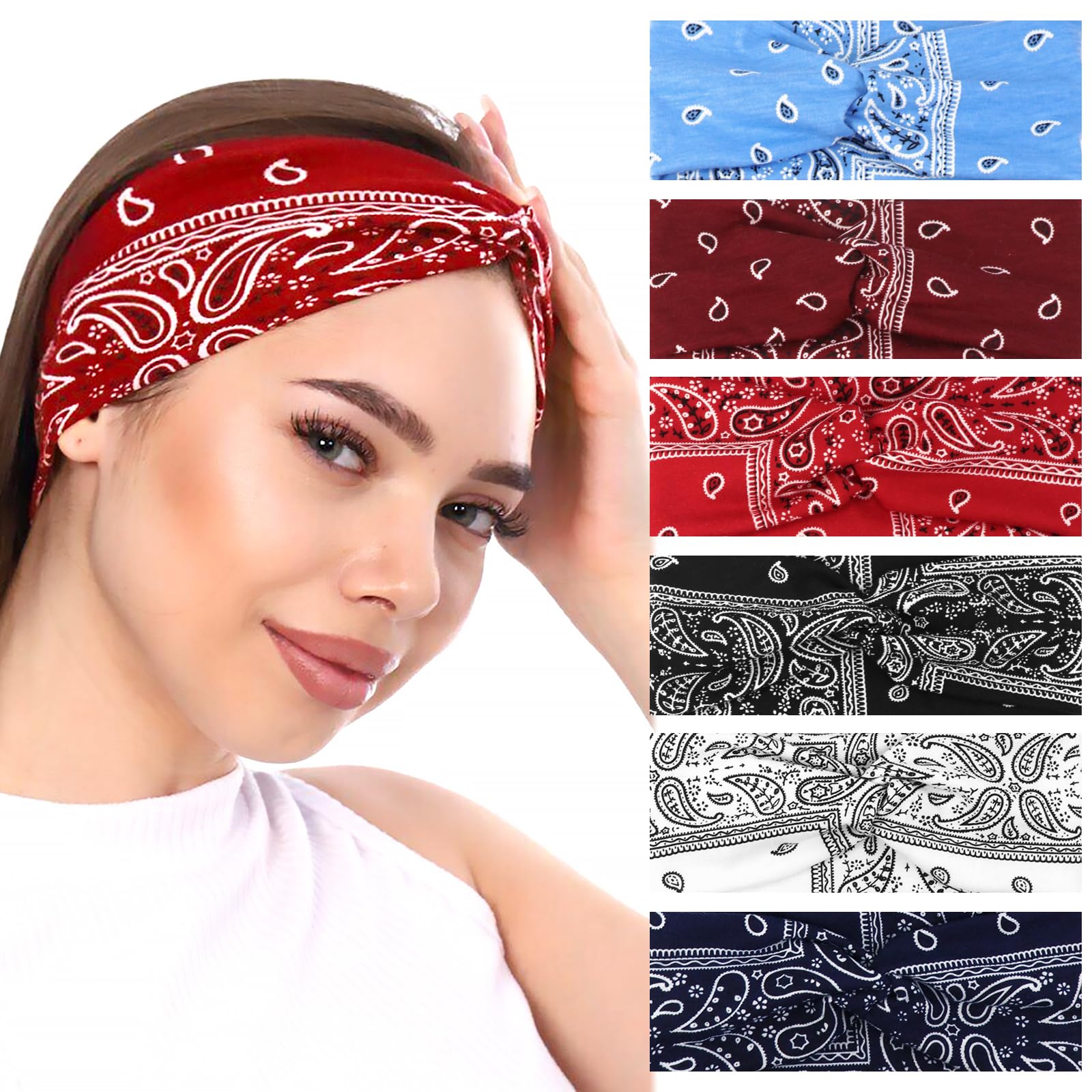 Sularpek Boho Diadema Mujer, 6 Piezas Diademas Pelo Mujer Elástico, Yoga Deportes Diademas, Cinta Pelo Suave, Ancho Impresión de Boho Antitranspirante Cinta pare Accesorios pelo Mujer y Niñas