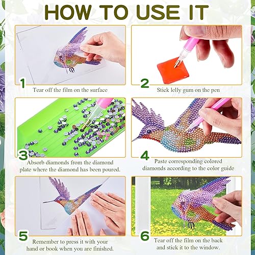 Miniatura 4 de Qilery 12 piezas de pintura de diamante grande de colibrí gigante, vitral, vitral, kits de pintura de diamantes, kit de pintura de diamantes de