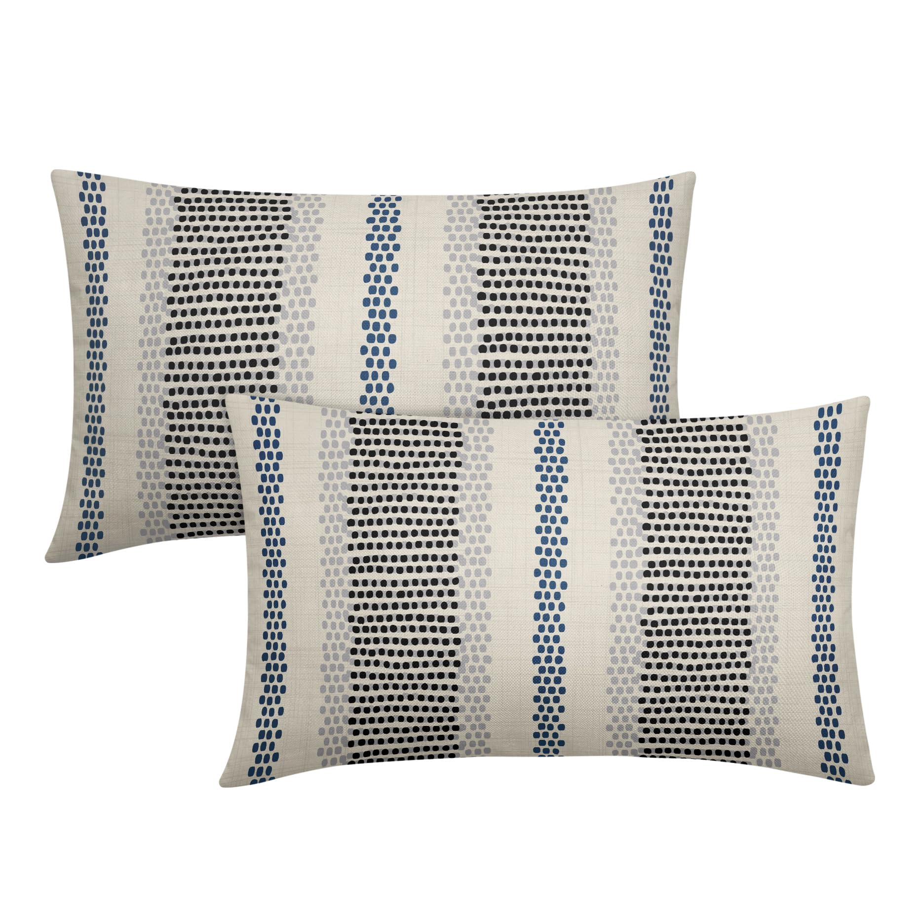 Aytipun Black Blue Pillow Covers 12x20 Set of 2 Gray Grey Dot Striped Rectangle Decorative Outdoor Pillowcases Boho Rustic Throw Cushion Case Decor