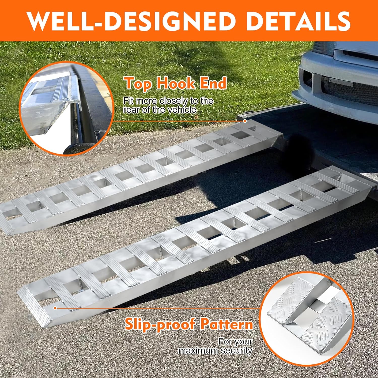 72" x 14" Aluminum Ramps, 10000 LBS Capacity, Heavy-Duty Ramps with Serrated Cross Rungs for Maximum Traction, Universal Loading Ramp for Motorcycle, Tractor, ATV/UTV, Trucks, Lawn Mower, 2PCS