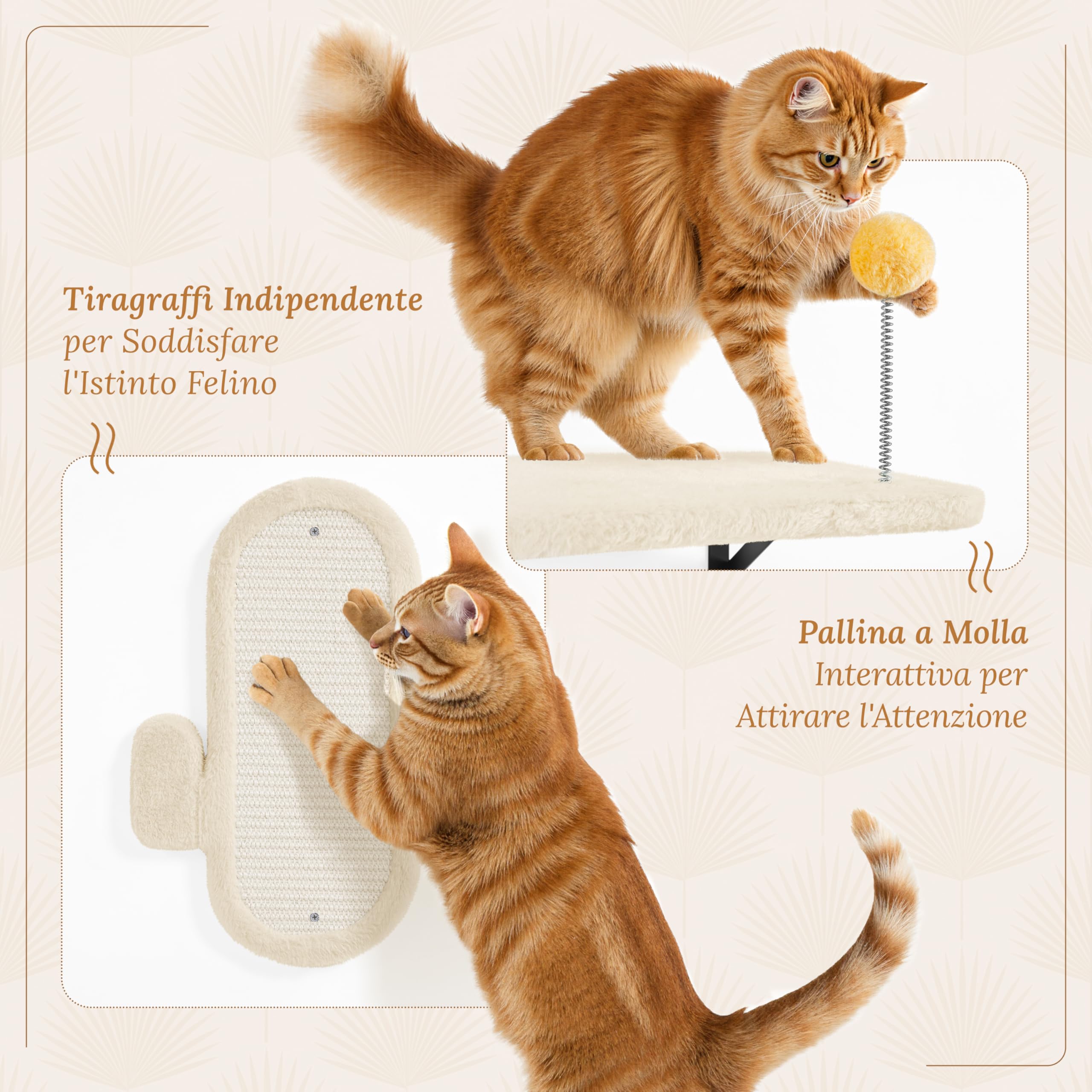 Yaheetech Mensole e Piattaforme per Gatti 4 in 1 da Parete Set Modulari con Cuccia Amaca Tiragraffi e Cestino Mobili da Parete Compatto per Gatti da Interno (Beige)
