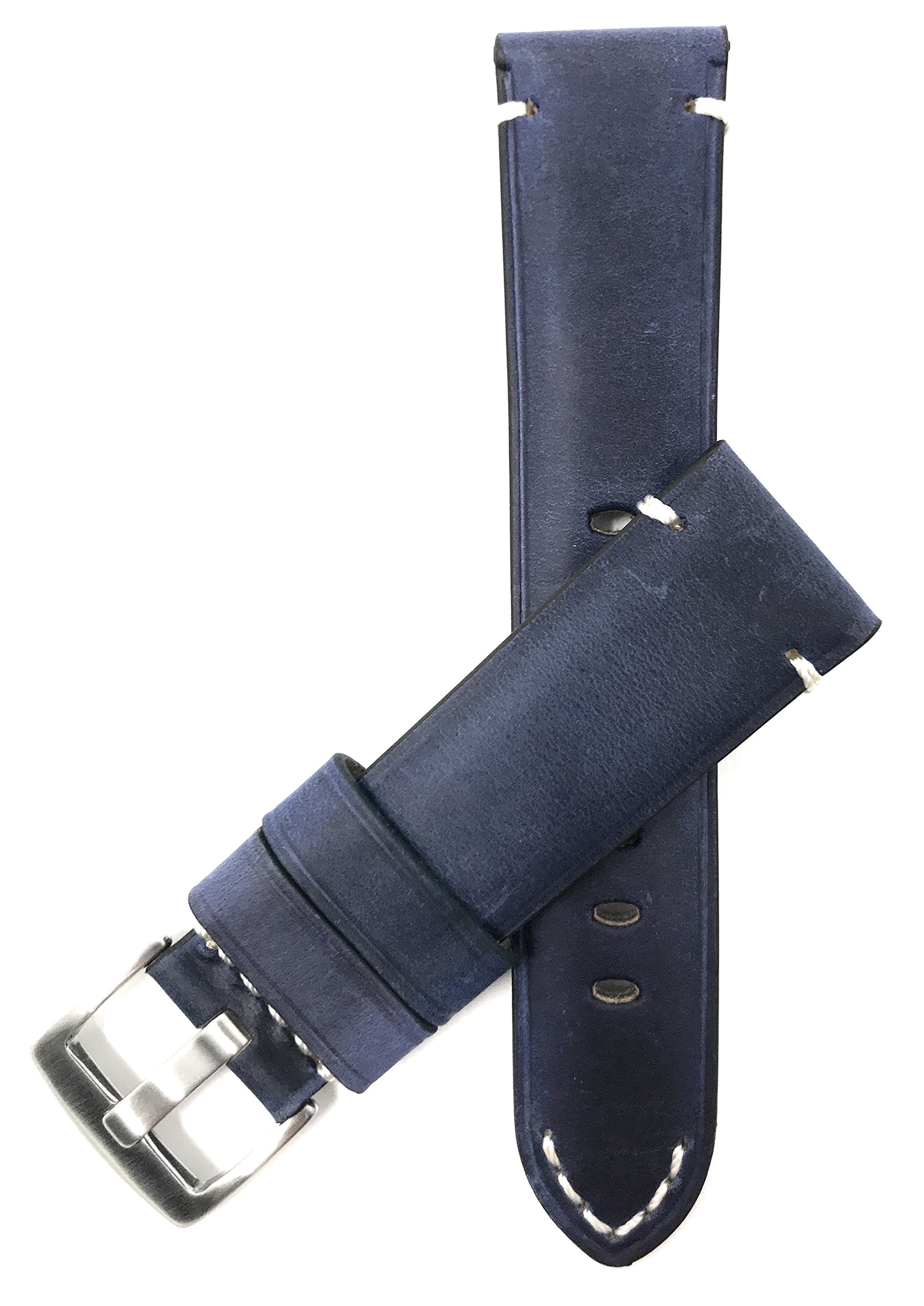 20mm Blue Vintage Watch Band Strap, Genuine Leather, White Stitch, Stainless Steel Buckle (B0776QFZTH) Amazon Price History, Amazon Price Tracker
