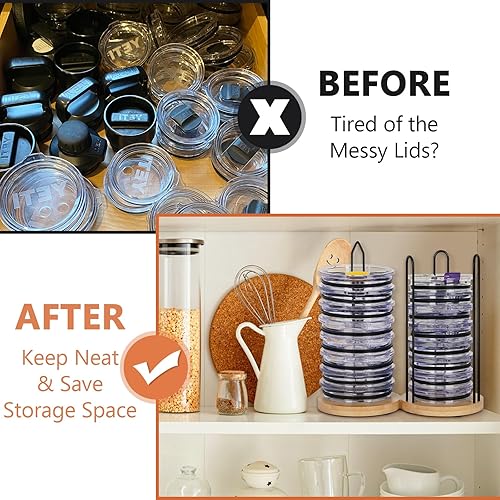 Miniatura 5 de Organizador de tapa para vaso, 2 en 1, apilable, soporte vertical para hasta 20 tapas, diseño de ahorro de espacio, organizador de tapas de tazas,
