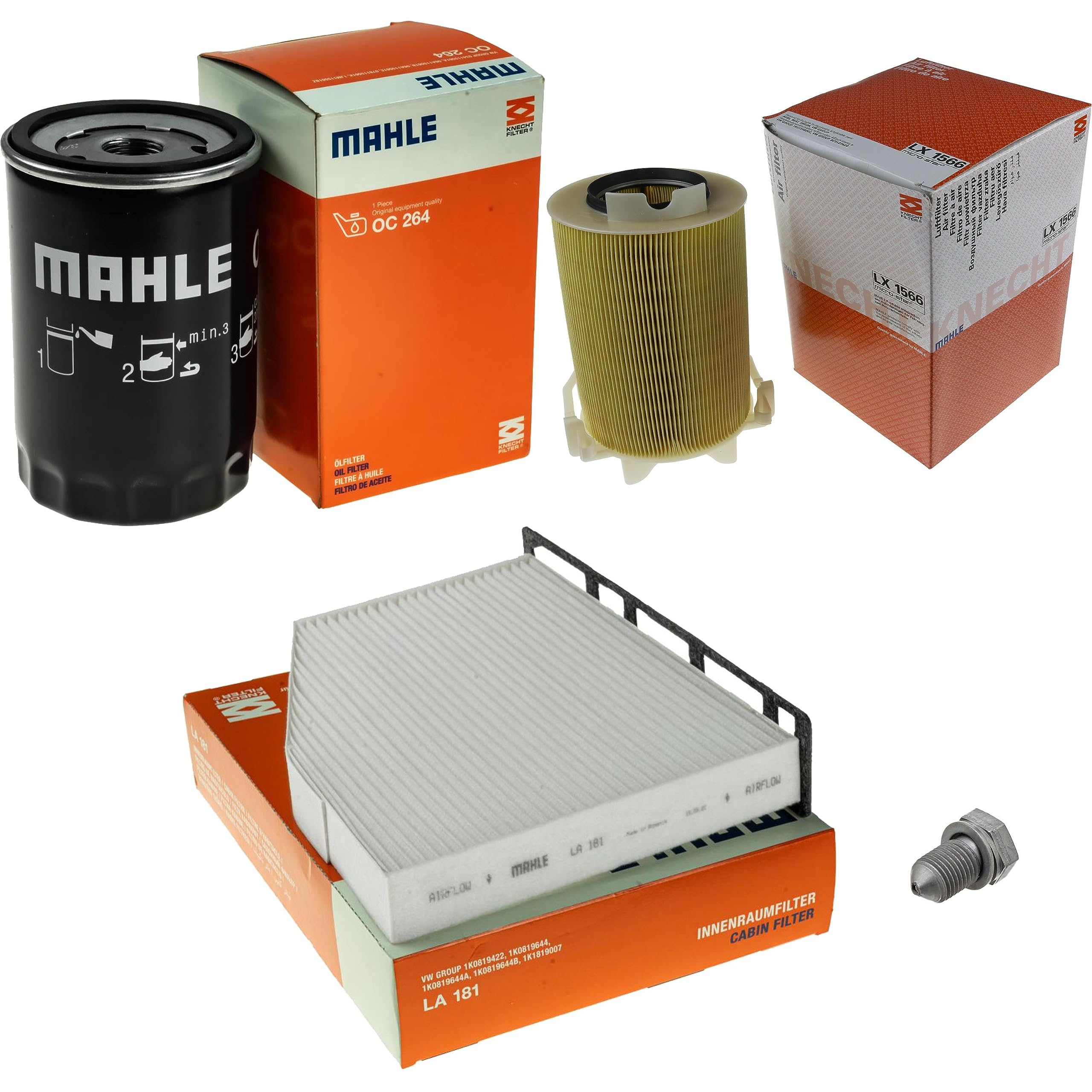 Paquete de inspección Kit de mantenimiento con filtro de aceite OC 264, filtro de aire LX 1566, filtro de cabina LA 181, tornillo de cierre