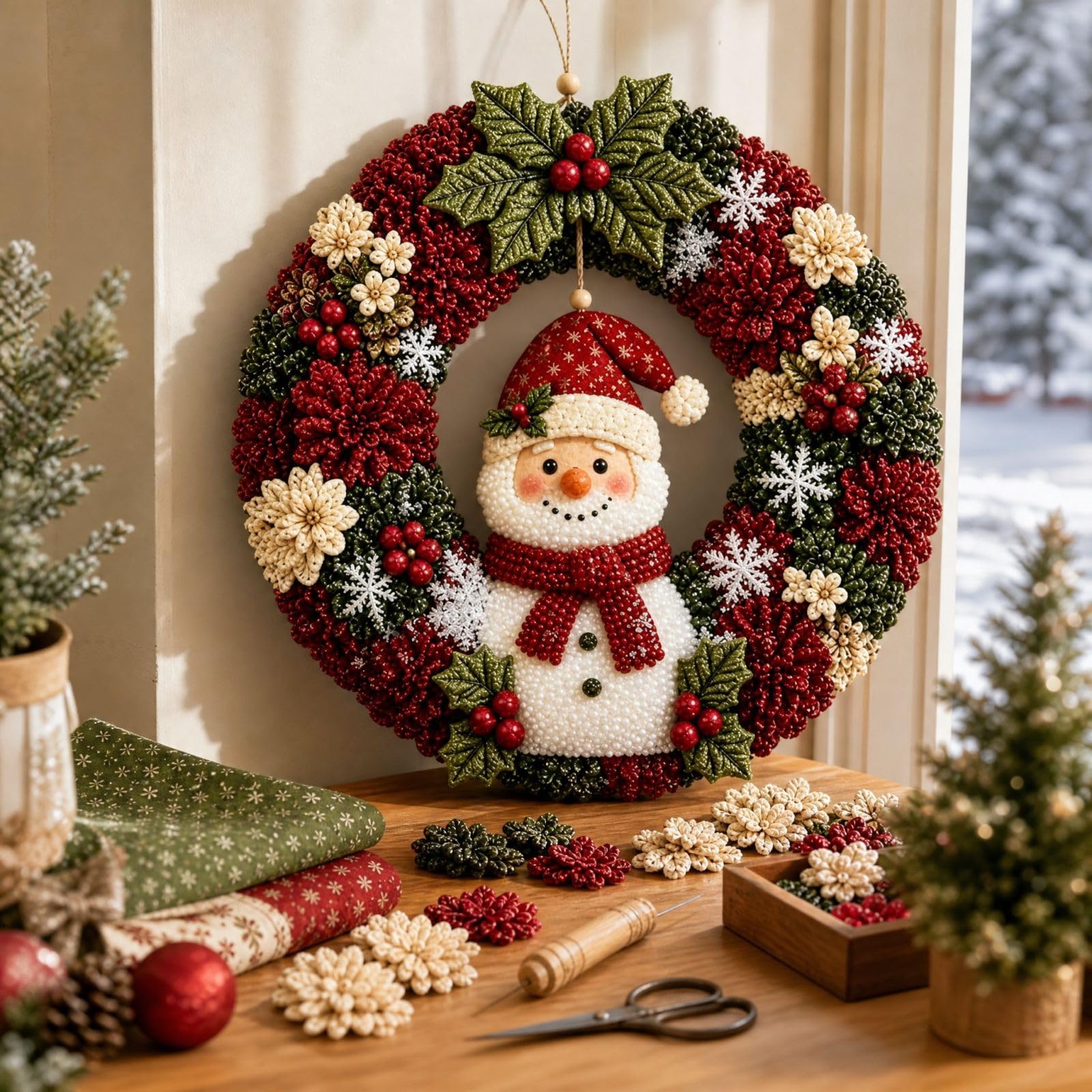 3D Fabric Poke Wreath DIY Kit, Christmas Santa Door Decor Craft (Santa Snowman)