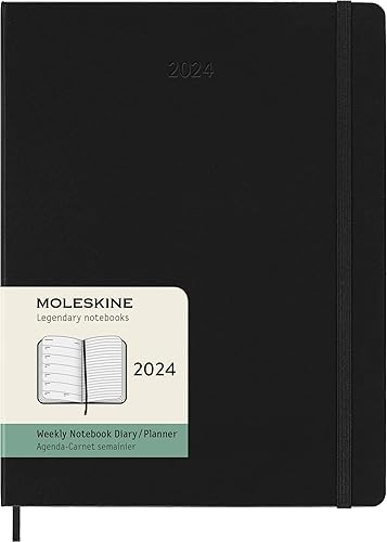 Moleskine DHB12WN4Y24 Notebook, Beginning January 2024, Weekly Diary, Hardcover, XL Size (W x H x H) 7.5 x 9.8 inches (19 x 25 cm), Black