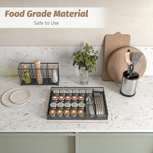 Miniatura 7 de Organizador de cubiertos de malla de metal, organizador de cajones grandes, bandeja de cubiertos para cajones de cocina, organizador de cubiertos