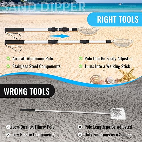 Miniatura 3 de Paquete de 2 palas de playa y herramienta de tamiz de arena, tamiz de vidrio marino, tamiz de diente de tiburón, pala de arena (negro, 4.3 pulgadas,