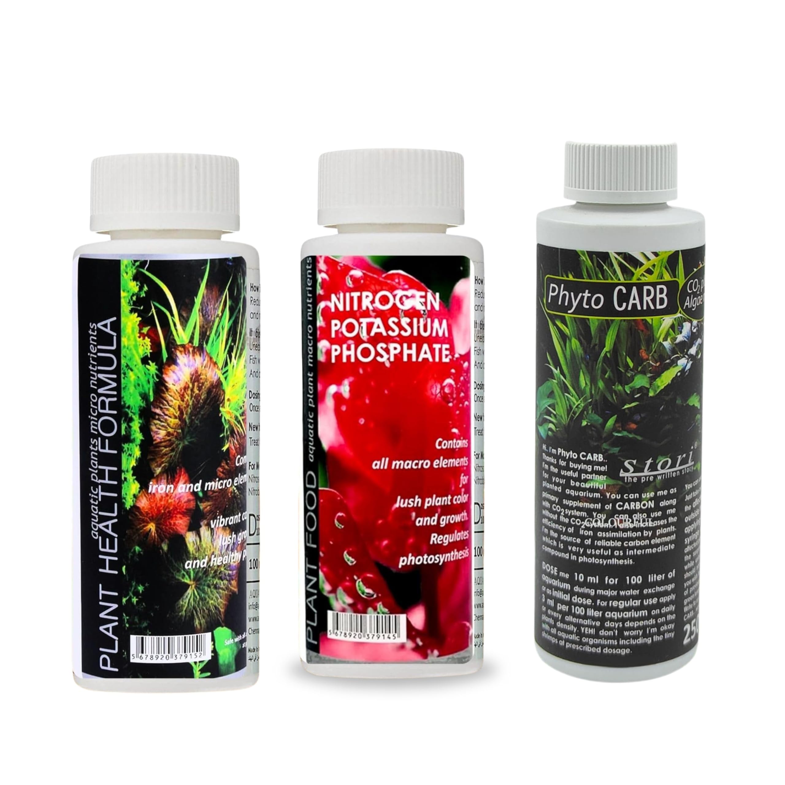 Foodie Puppies Aquatic Remedies 3-in-1 Aquarium Medicine Combo - (Plant Food + Health Formula 120ml Each and Phyto Carb Plus 100ml) | Plant Fertilizer for Planted Aquarium with Free Key Ring