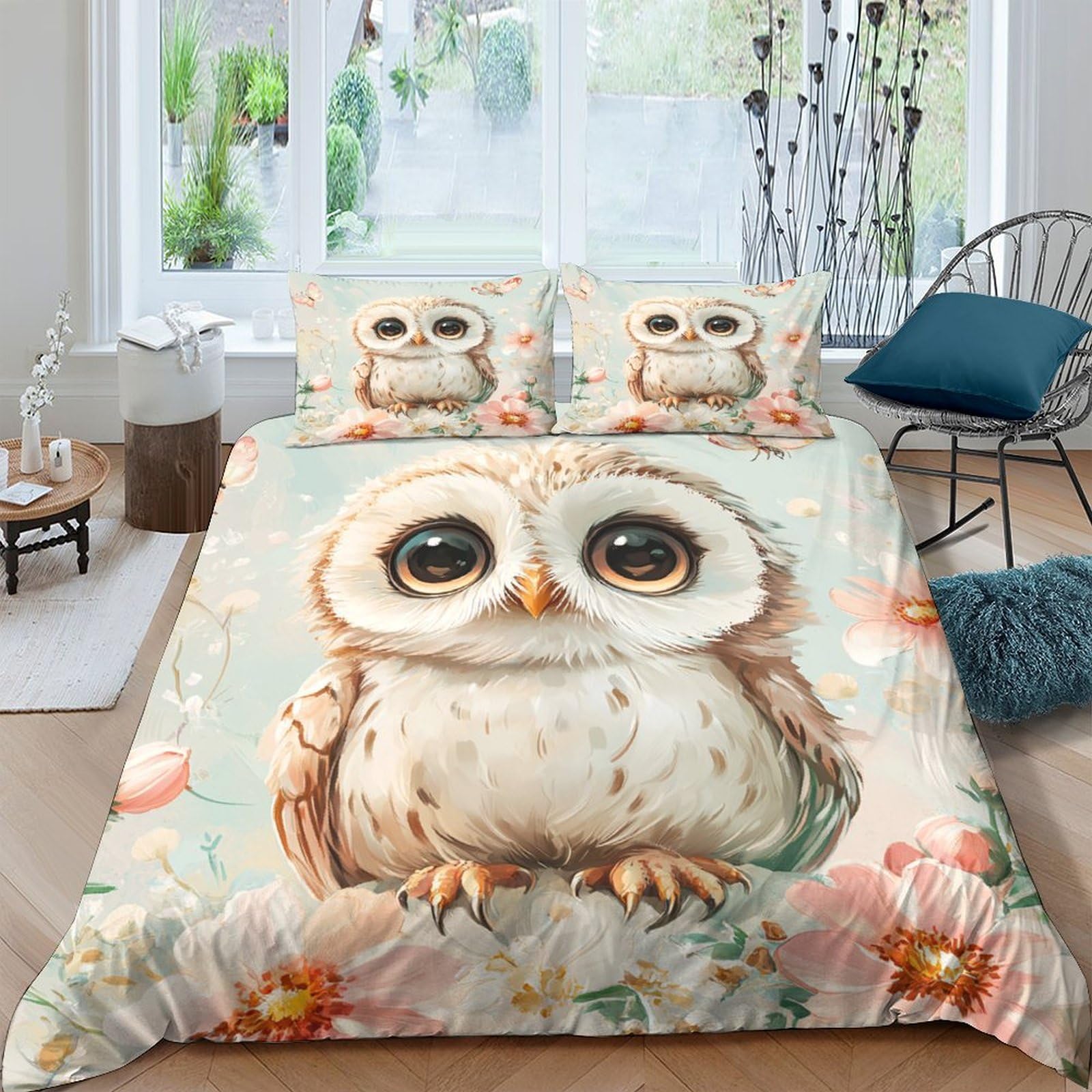 Ctjqhvkz Style-5 3D Printed Cute Owl Fitted Sheet Microfiber Soft Floral Bed Cover For Bedroom Guest Room Mattress Protection Single（135X200cm）