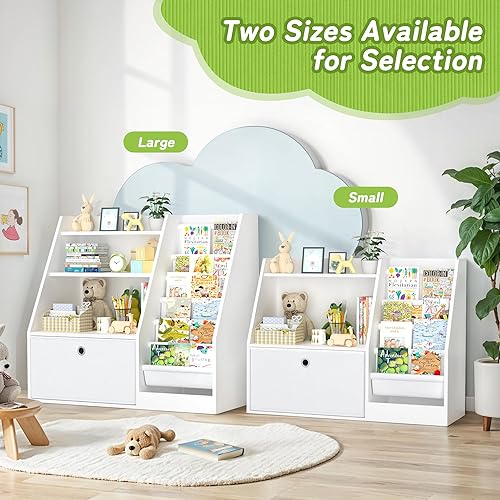 Miniatura 7 de TOETOL Estantería para niños, organizador de almacenamiento de libros, estante de madera para libros de 6 eslingas para niños, estantería de 3