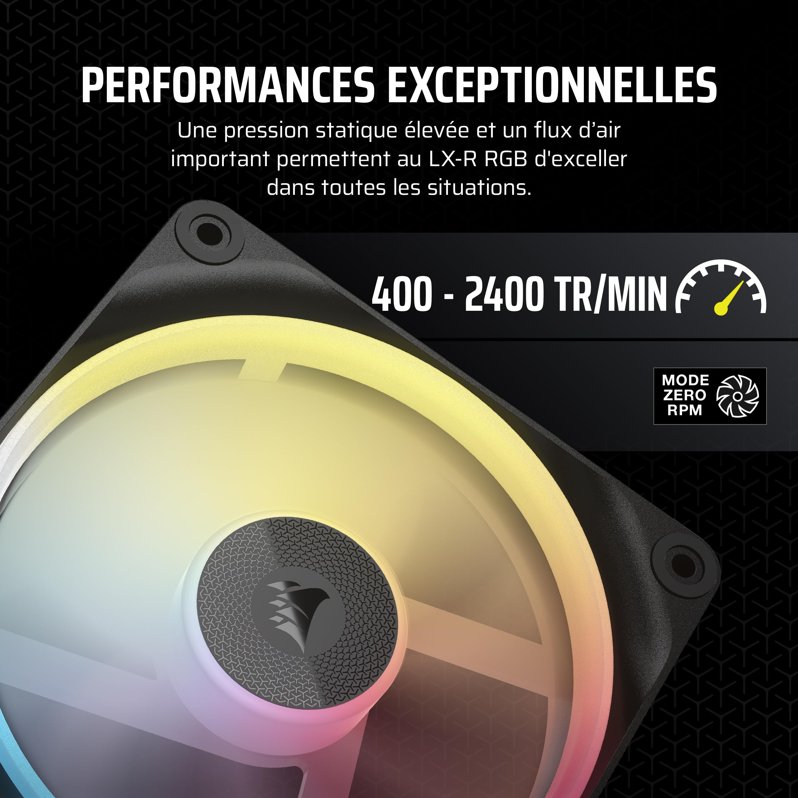 CORSAIR iCUE Link LX120-R RGB 120mm PWM Ventilateur Inversés – Kit Triple Ventilateur – Faible Bruit, CORSAIR Palier à Dôme Magnétique, Double Boucle Lumineuse, Vis QuikTurn™, Mode Zéro RPM – Noir