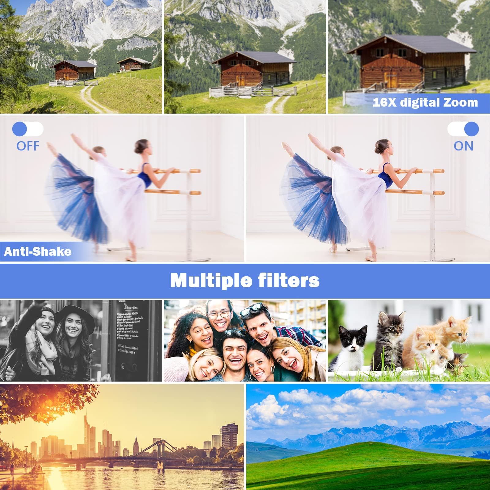 CCN Appareil Photo numérique 4K 48MP, avec 180° Flip 3.0" écran, 16X Zoom numérique Appareil Photo Compact avec Objectif Grand Angle et Macro, 64GB TF Carte, WiFi, Version de Mise à Niveau, Noir