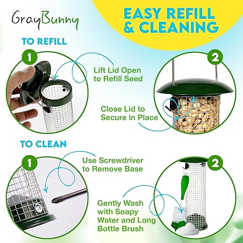 Miniatura 6 de Comedero de acero prémium con semillas de girasol y cacahuete, 9.5 pulgadas de alto, comedero para pájaros carpinteros, titmices, trepadores,