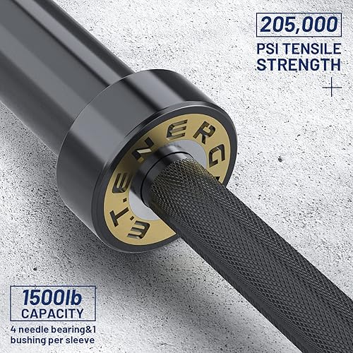 Miniatura 4 de Barra olímpica de 7 pies, carga de 45 libras, capacidad de 1500 libras disponible, para ejercicios de gimnasio en casa, levantamiento de pesas,