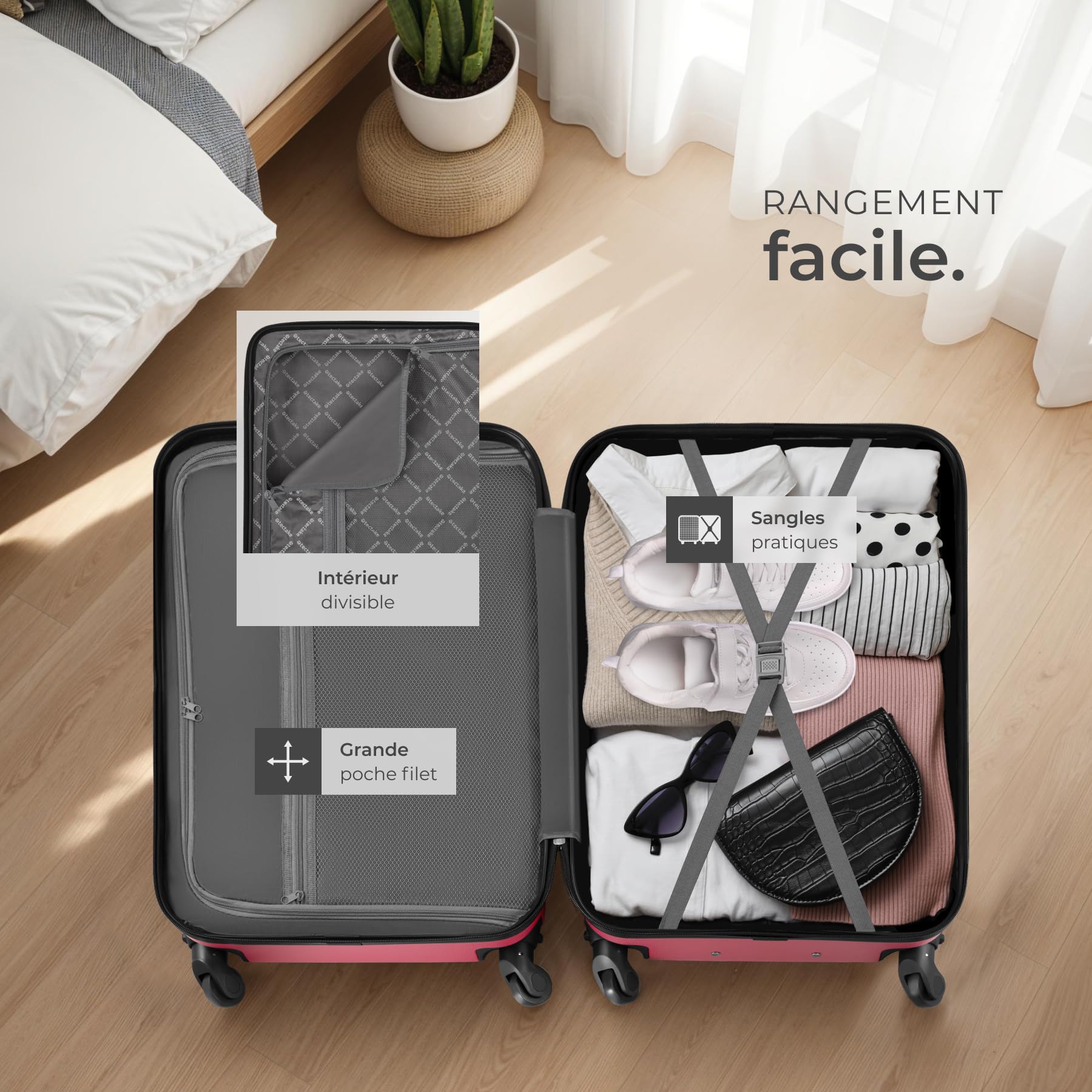 tectake® Set de Valises de Voyage 3 Tailles Valise Grande Taille, Cabine et Petite Valise Sacs de Voyage Valises Maternité ABS avec roulettes Pivotantes 360° Cadenas Poignée télescopique