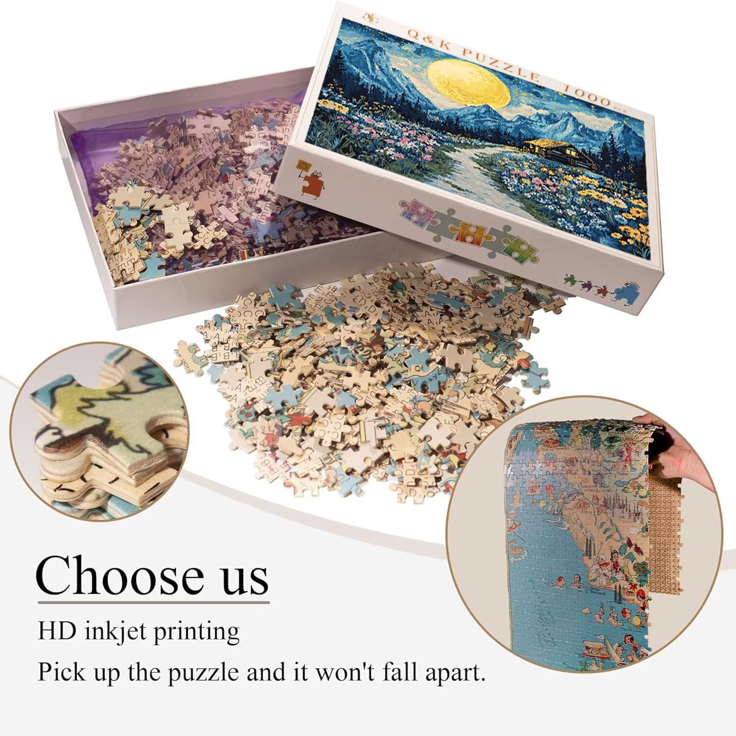 Puzzle de Madera para Adultos 1000 Piezas - Cielo estrellado Mar de flores, Obra de Arte de Juego de Rompecabezas para Adultos, Puzzle de Impresión de Alta Definición Multicolor, Creativo Regalo d-844