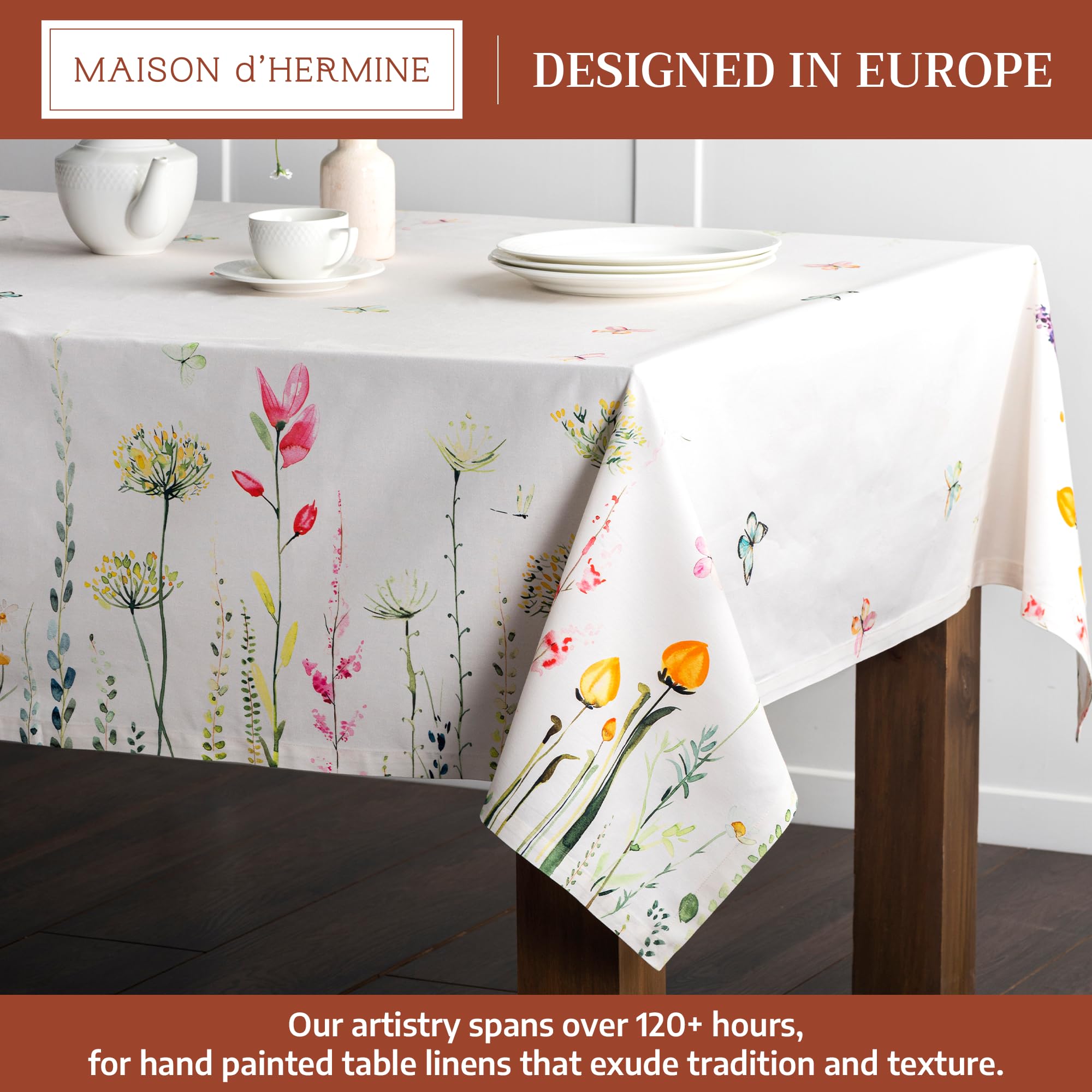 Maison d' Hermine Botanical Fresh Tischdecke, 100% Baumwolle, für Küche, Esszimmer, Tischplatte, Dekoration, Partys, Hochzeiten, Frühjahr/Sommer (rechteckig, 178 x 274 cm)