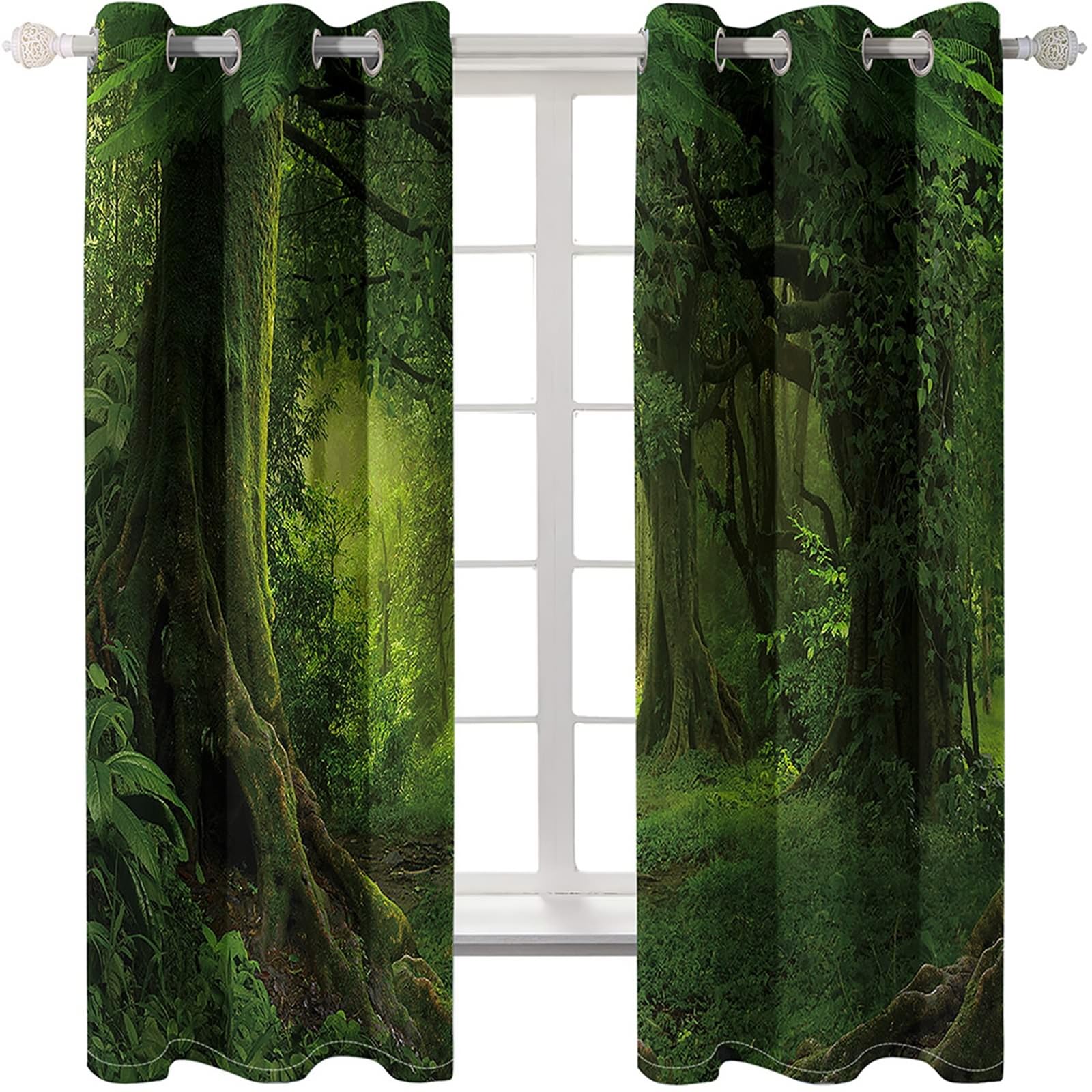 Gualiy Rideau Opaque Occultant, Rideaux Salon Moderne Forêt Vert Rideaux à Oeillets Lot de 2 107x214cm