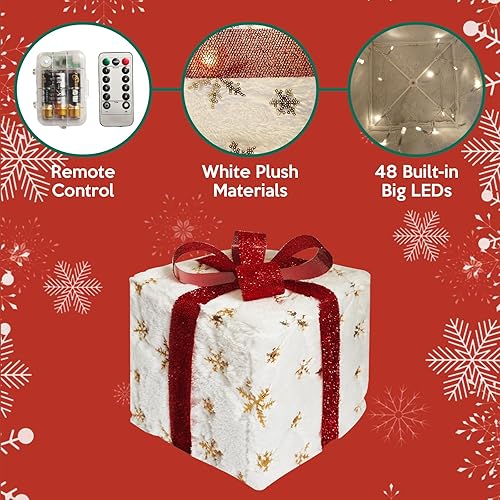 Miniatura 7 de Cajas de regalo iluminadas de Navidad, juego de 3 decoraciones de Navidad iluminadas al aire libre, cajas de regalo LED para el árbol de Navidad,