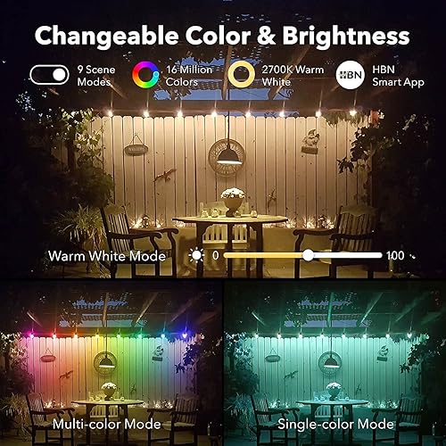 Miniatura 3 de HBN Tira de luces para exteriores RGBW-Smart de 48 pies, cambio de color, 24 focos inastillables, 2.4 GHz Wi-Fi y control de aplicación Bluetooth,