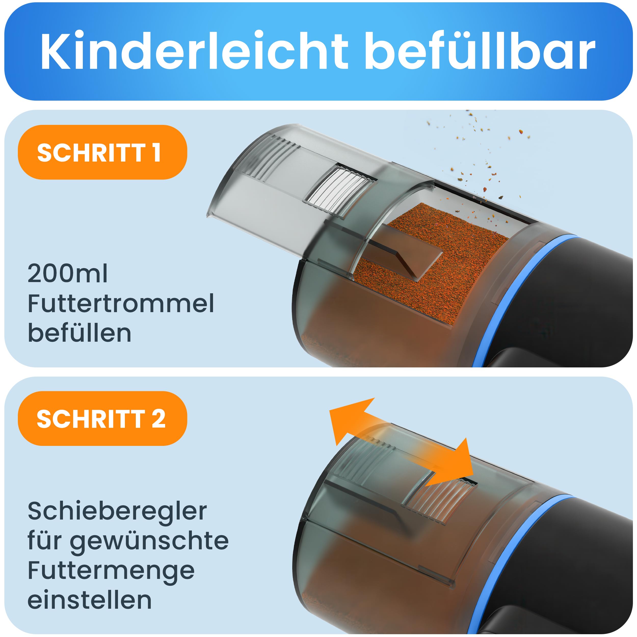 Measury Futterautomat Aquarium, Automatische Fischfütterung bis zu 4 Mal am Tag - Futterspender Fische, Fischfutterautomat