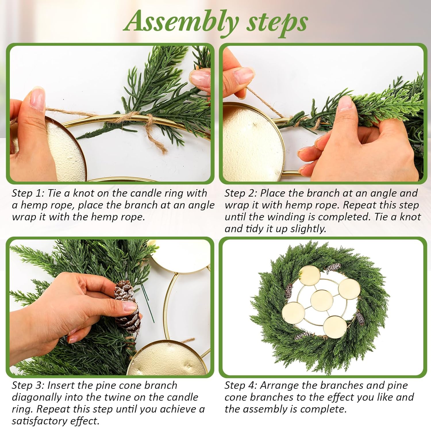 1 Set Christmas Advent Wreath Ring DIY Advent Wreath Candle Holder Traditional Catholic Christmas Decoration Set for Church Table Centerpiece Holiday Decorations Gift(Cypress)