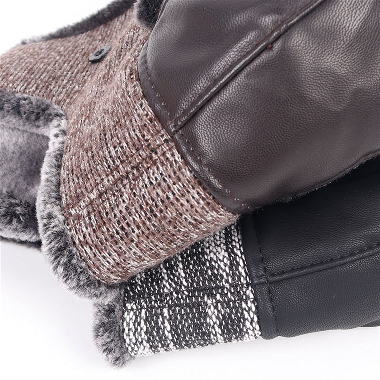 FENOKD Bomber Hats Winter Men Autumn Leather Knitted Patchwork Designer Fur Earflap Hat Warm (Coffee Xl59Cm)?Coffee-Xl59cm