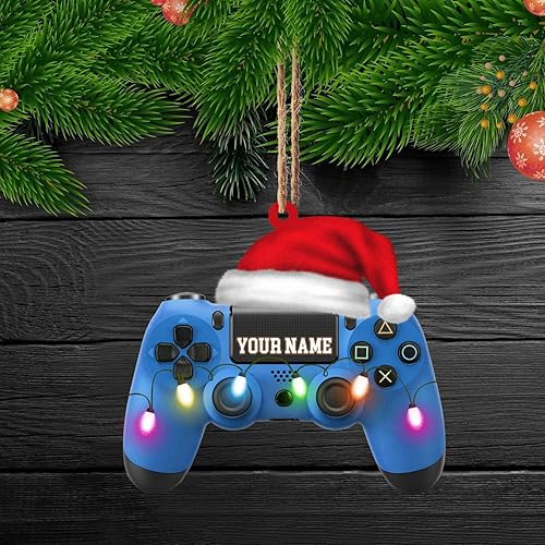 Adorno de Navidad plano con forma de Navidad, colección de nombres personalizados, para videojuegos, decoración de Navidad para jugadores, adorno