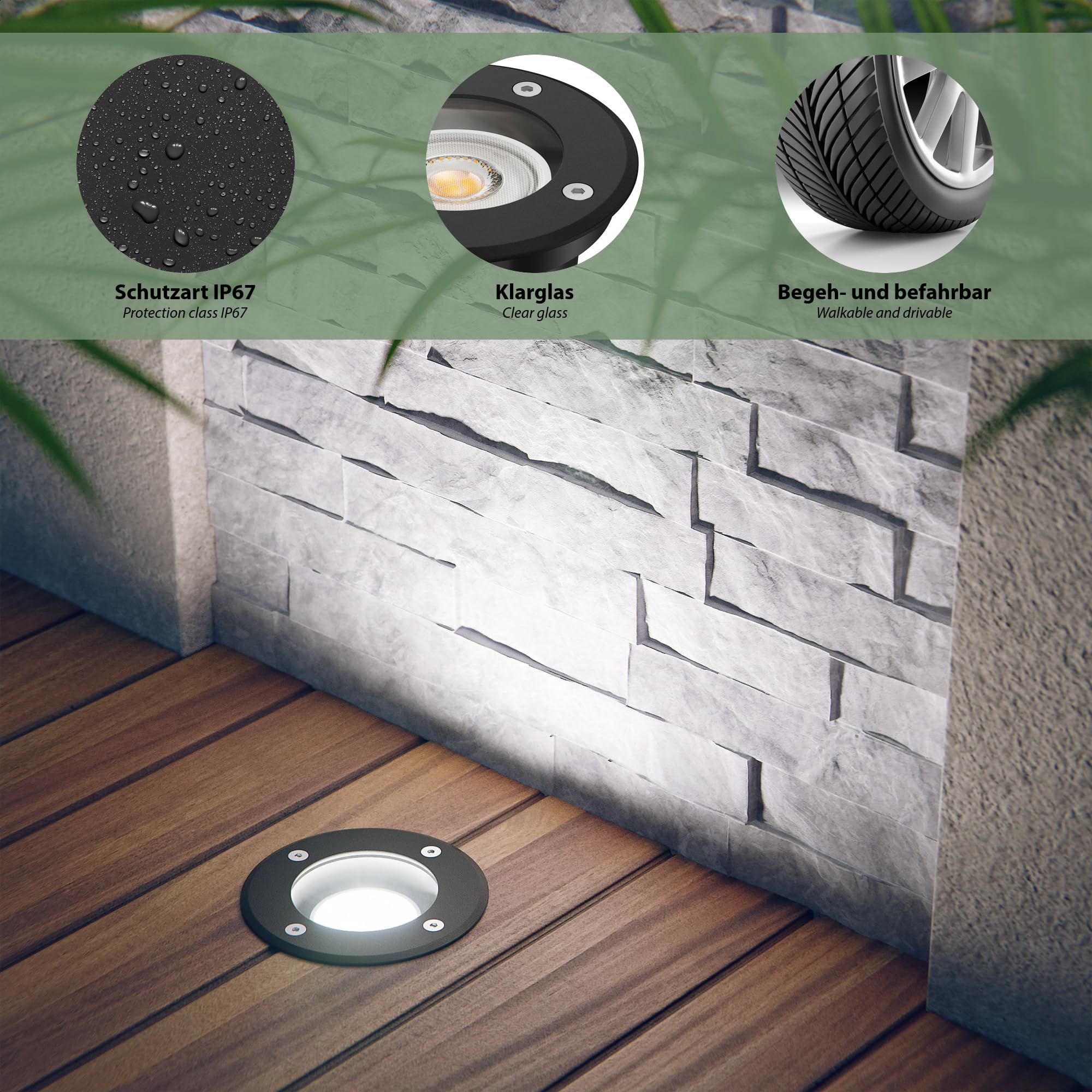 ledscom.de 6x Bodeneinbauleuchte BOLI für außen, IP67, schwarz, rund, 108mm Ø inkl. LED RGB Lampe, smart 473lm