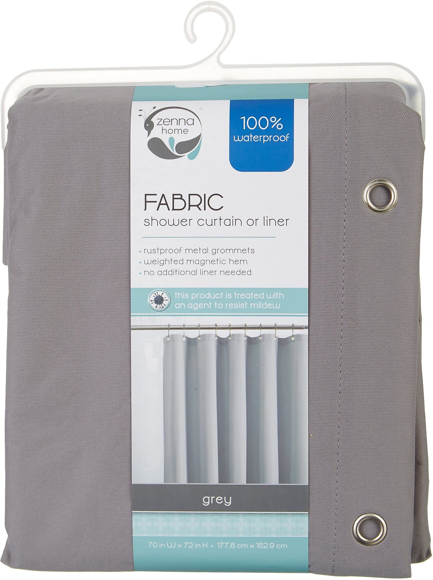 Zenna Home 72 in. H X 70 in. W Gray Solid Shower Curtain Liner Fabric