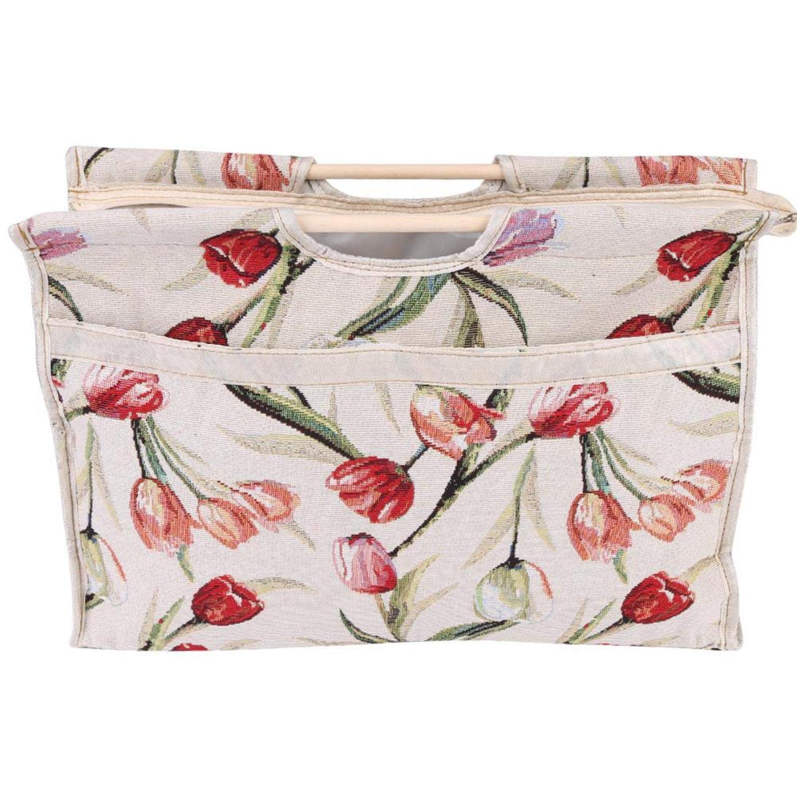 Borsa per maglieria con manico in legno, 1pc Borsa portaoggetti in tessuto intrecciato con manico in legno squisito per ferri da maglia Strumenti di cucito(Fiore rosso)