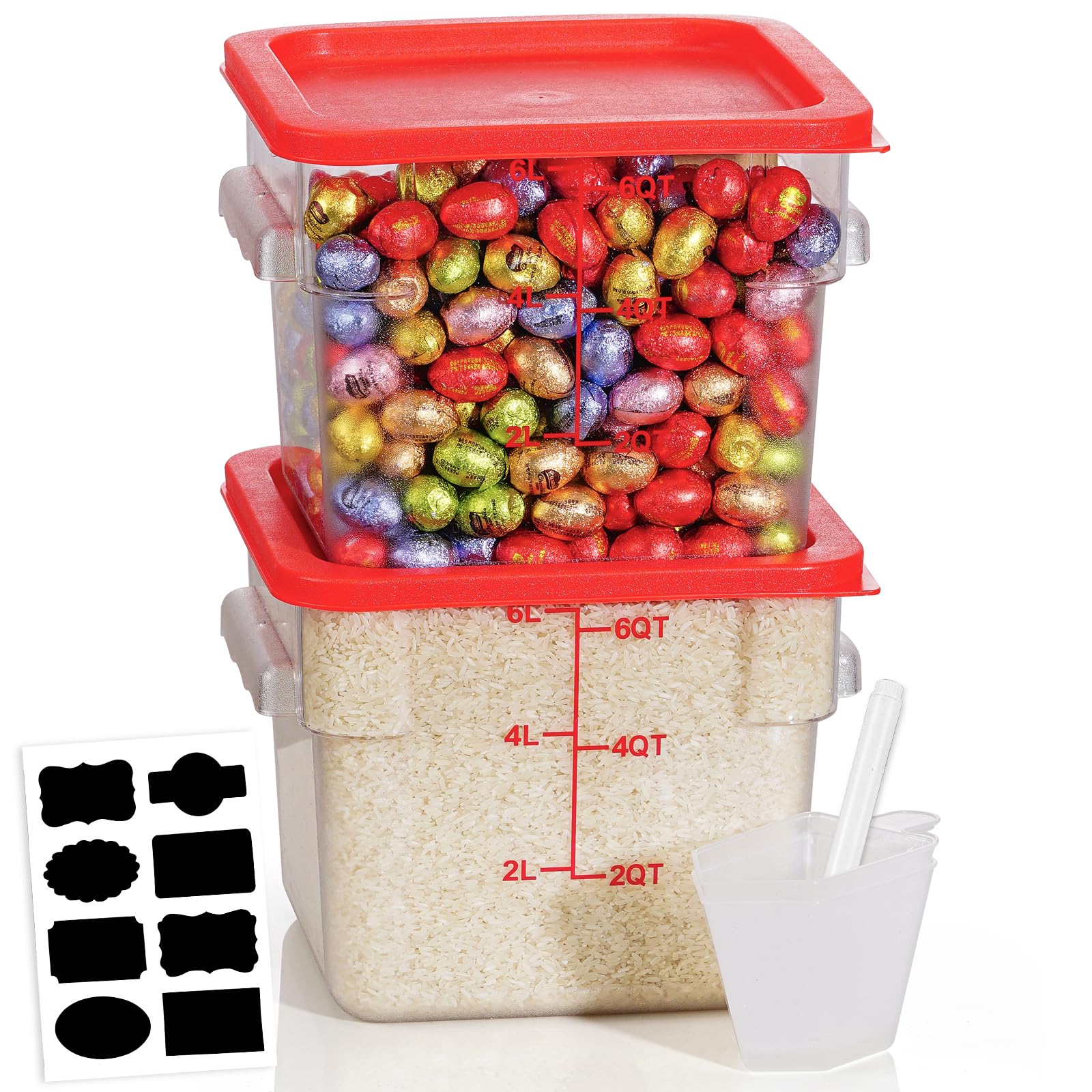 6QT 2PCS NSF Commercial Clear Food Storage Containers with Lids(RED)