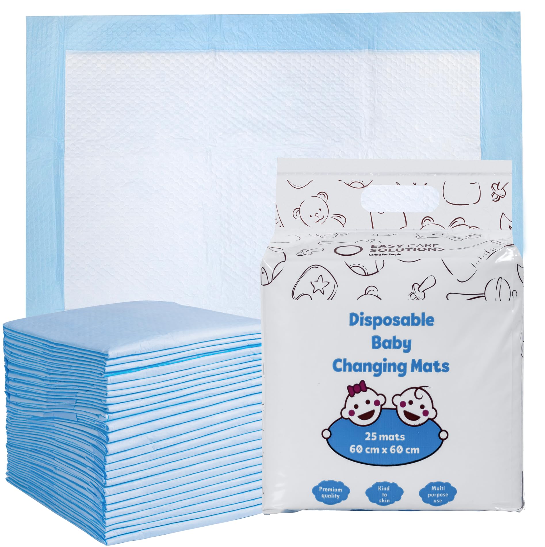 50 x Easy Care Solutions 60 x 60 cm | Portable Baby Changing Disposable Mats | for Babies and Toddlers | Potty Training Mats | 2 Packs of 25