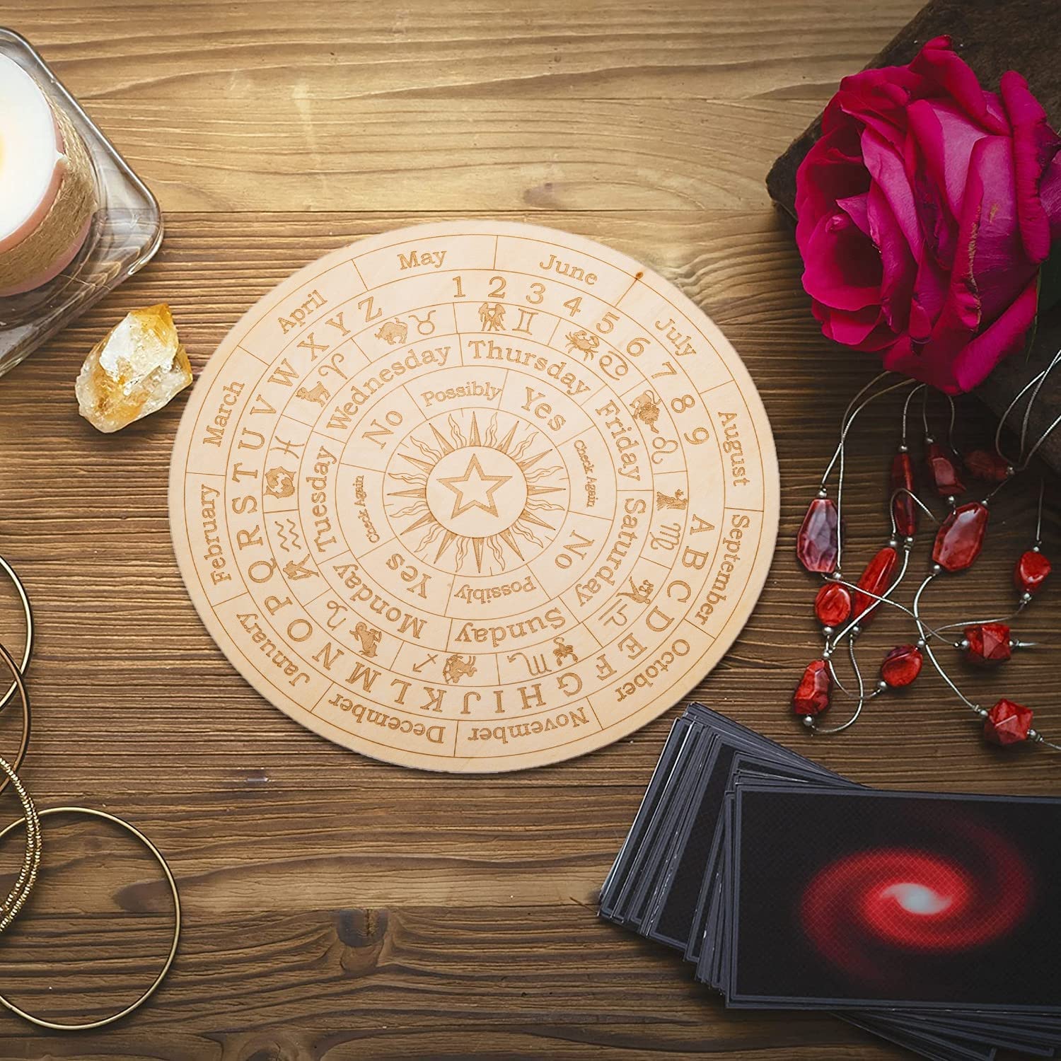 Planche de pendule en bois | Planche à guirlandes en bois, ensemble de panneaux d'affichage métaphysiques | Fournitures d' Wiccan pour débutant Adawd