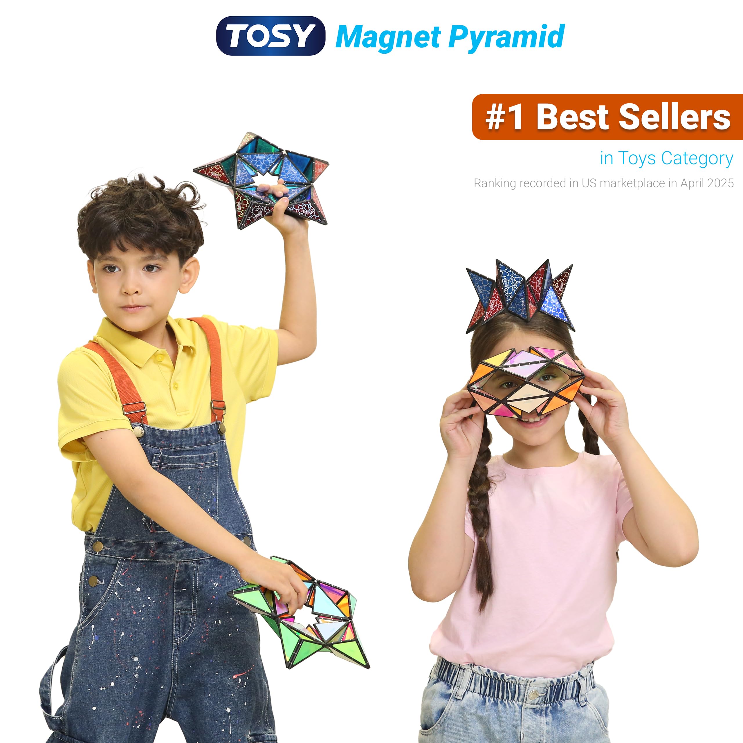 TOSY Magnet Pyramid Glow - 1 Cube Transforms into 1 Billion Shapes, 12 Pieces, 243 Rare Earth Magnets, Glowing, Holographic Design Magnet Tiles Creative Puzzle STEM/STEAM Toy
