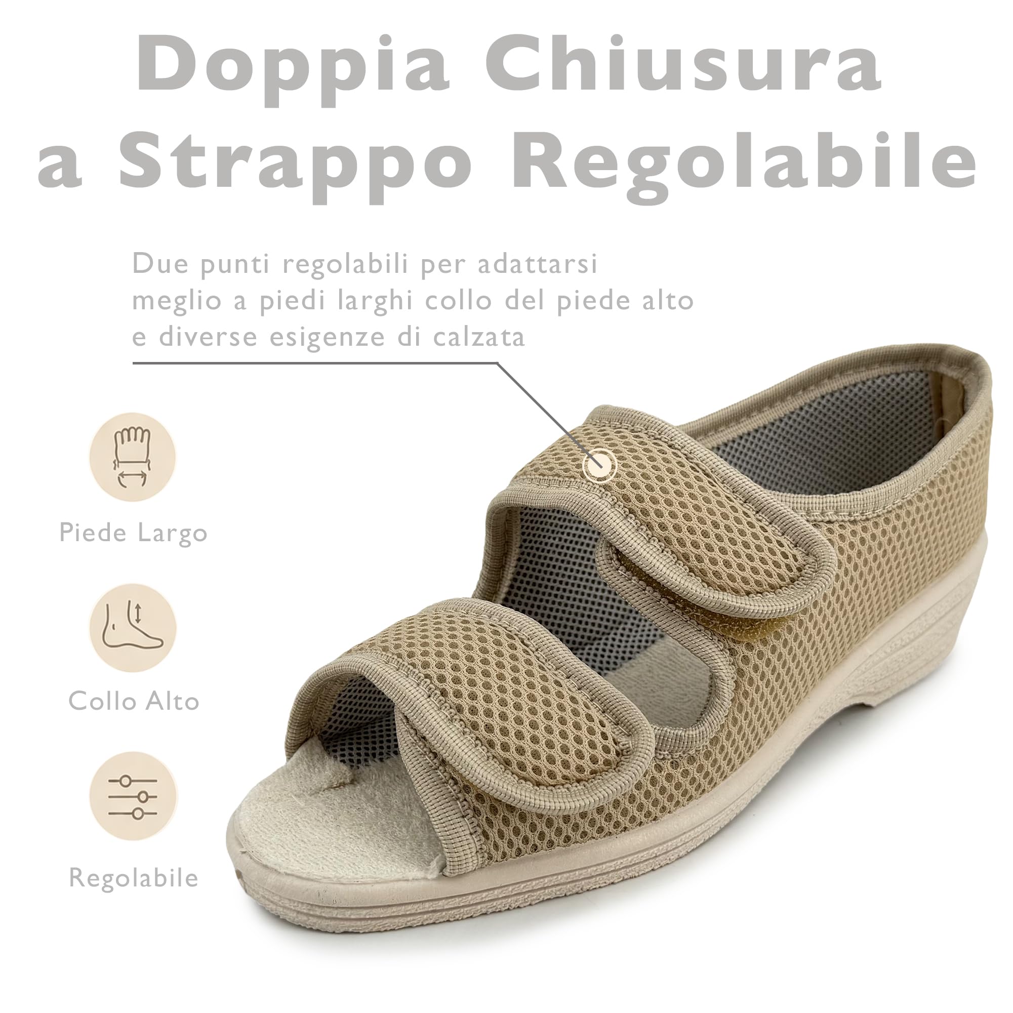 JOMIX Ciabatte Donna Estive con Strappo Pantofole Casa Morbide Regolabile Tomaia in Rete Traspirante Tallone Chiuso Stabile e Zeppa Bassa Comfort