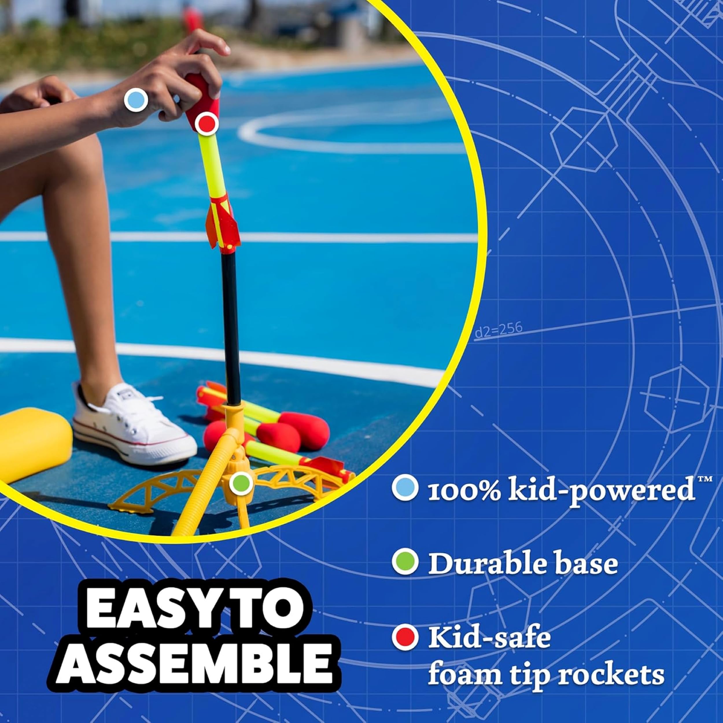 Stomp Rocket, L`Original Ultra - 4 roquettes et Un Lance-roquettes à air - Cadeau Jouet d'extérieur pour garçons et Filles à partir de 5 Ans