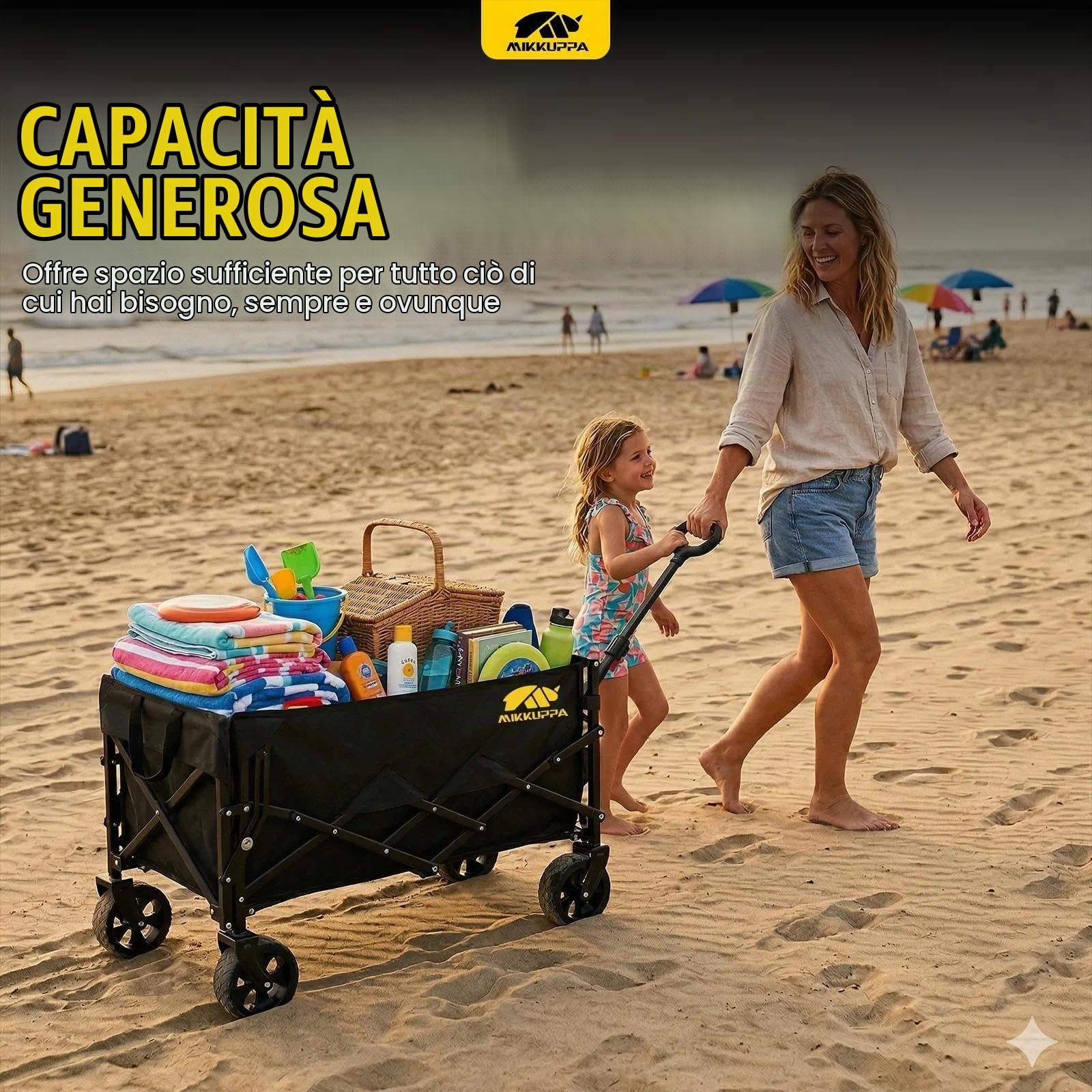 MIKKUPPA Carrello pieghevole da 150 l, portata 170 kg, colore antracite | Carrello a mano per animali domestici, per esterni, spiaggia, parco, regolabile in 3 posizioni in altezza