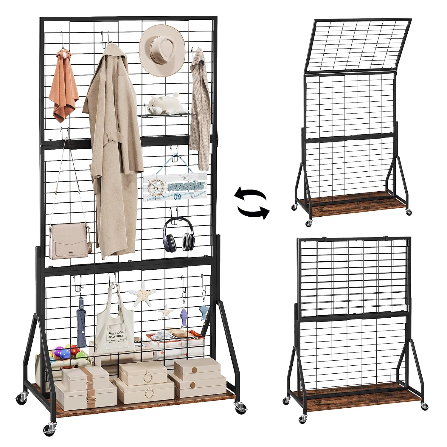 ELYKEN Foldable Grid Wall Panels, 6 x 3 FT Movable Gridwall Display Rack
